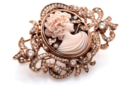 Classic Cameo Brooch Design Isolated On White Backgroundの素材