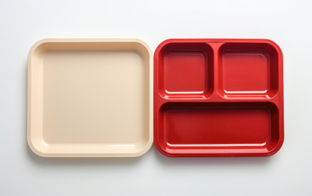Cafeteria Comfort Plastic Lunch Trays for Convenient Dining Isolated On White Backgroundの素材
