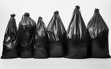 Sleek Waste Solutions Unveiling Modern Plastic Trash Bags Isolated On White Backgroundの素材