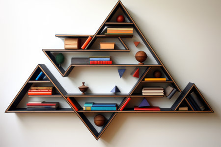 Geometric Harmony Quantum Quirks Stylish Bookshelf Design Isolated On White Backgroundの素材
