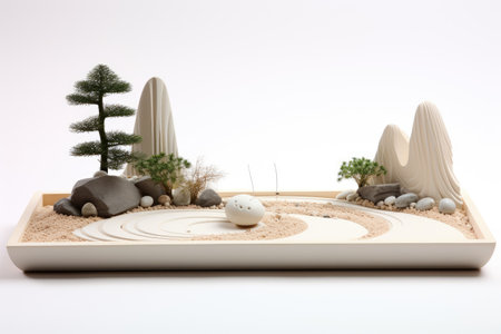 Zen Harmony on Your Desk Unveiling TranquilTides Desktop Sanctuary Isolated On White Backgroundの素材