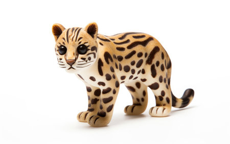 Spotted Serenade Playful Moments with an Ocelot Toy Isolated On White Backgroundの素材