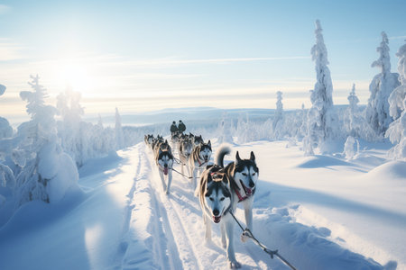Frozen Trails: Exploring the Wilderness with Dog Sledding Magicの素材