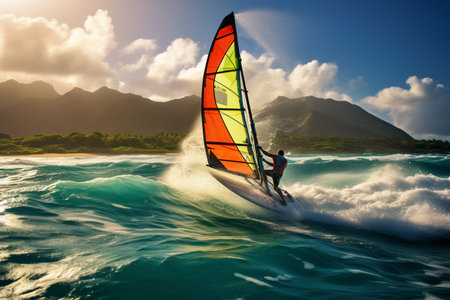 Tropical Windsurfing Thrills: Riding the Waves with Gustoの素材