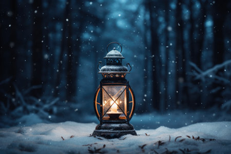 Snowy Scene: Lantern Illuminating the Chillの素材