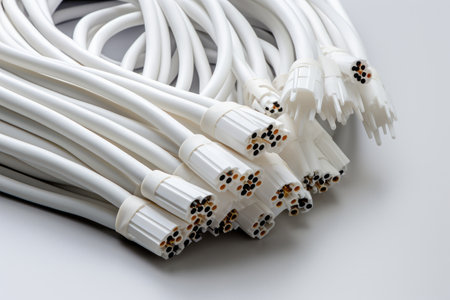 Connectivity in Contrast: Cables on White Backgroundの素材
