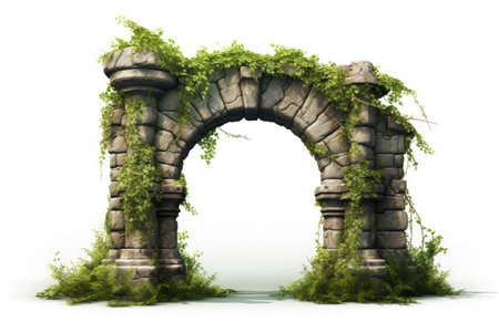 Greenery on Stone Arch Isolated On White Backgroundの素材