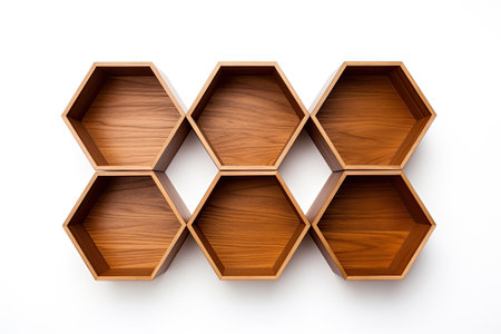 Wooden Hexagon Shelf Isolated On White Backgroundの素材