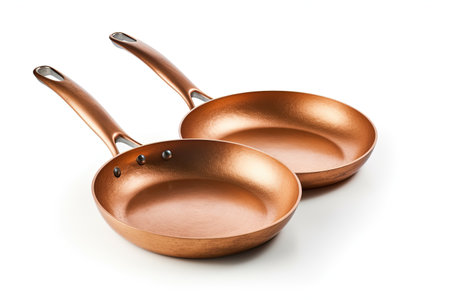 Cooking Wonders in Copper Saucepans Isolated On White Backgroundの素材