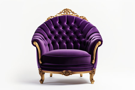 Royal Purple Velvet Barrel Chair Isolated On White Backgroundの素材