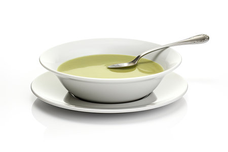 Soup Plate with Pouring Feature Isolated On White Backgroundの素材