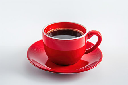 Tasty Coffee in a Red Cup Isolated On White Background.の素材