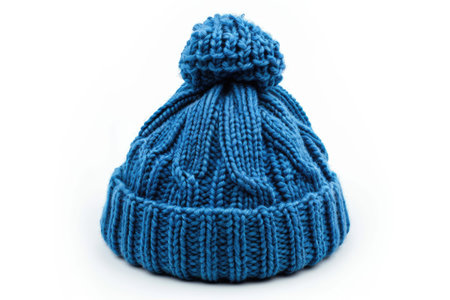 Blue Knitted Hat Isolated On White Background.の素材