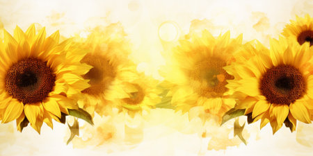 Sunflowers on grunge watercolor background. Vector illustration.の素材