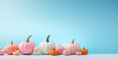Halloween pumpkins on blue background. 3d render illustration.の素材