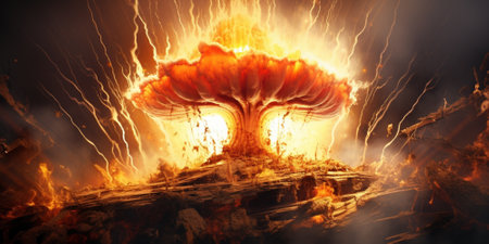 3D illustration of a mushroom explosion in the forest. 3D renderingの素材