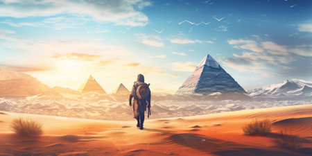 Hiking in the desert. 3D Rendering and illustration.の素材
