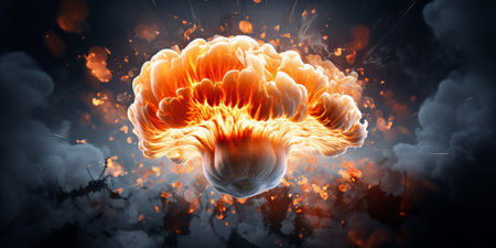 3D Illustration of a huge explosion with fire and smoke.の素材