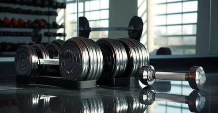 Dumbbells in a modern gym. 3d illustration.の素材
