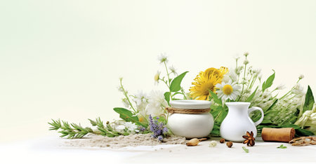 Herbs and spices on a white background. Herbal medicine.の素材
