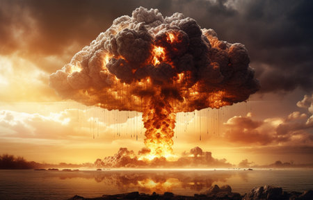 Big cloud explosion with rain and smoke. Collage. 3D renderingの素材