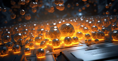 Abstract 3d rendering of high tech background with shiny glass spheres.の素材
