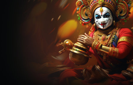 Hindu God Ganesha with fire and smoke on dark backgroundの素材