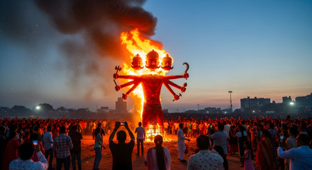Hindu devotees take part in the Ganga Aarti ritual at Kolkata, West Bengal, India.の素材