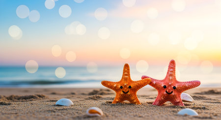Starfish on the beach with bokeh background. Summer concept.の素材