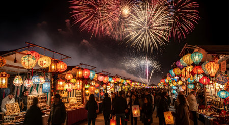 Unidentified people enjoy the Lunar New Year's Eve in Kuala Lumpur, Malaysia.の素材