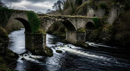 Old stone bridge over the river, Cumbria, England.の素材