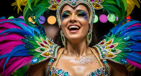 Samba School perform at Marques de Sapucai known as Sambodromo, for the Carnival Samba Parade champions.の素材