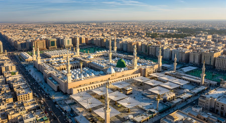 Aerial view of the mosque in Cairo, Egypt. The mosque is the largest mosque in the world.の素材