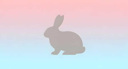 Silhouette of a rabbit on a pink and blue background.の素材