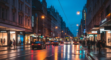 View of the main street of Brussels at night.の素材