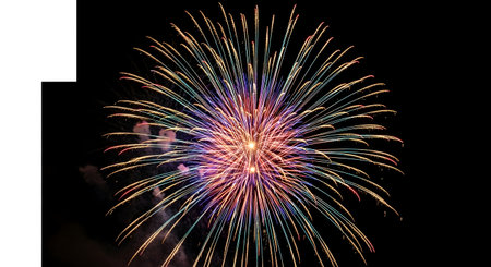 Colorful fireworks on the black sky background with space for text.の素材