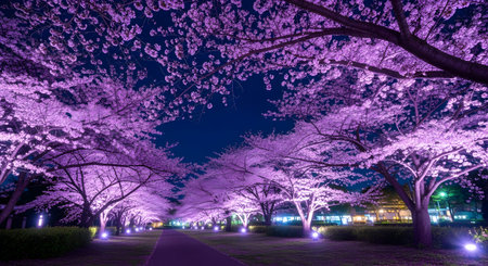 Cherry blossoms at night in Tokyo, Japan. Cherry blossom is one of the most beautiful events of the year.の素材