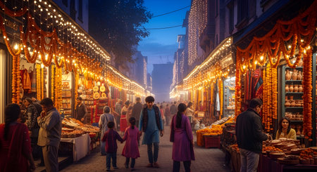 View of unknowns Nepali people walking at Thamel street in Kathmandu in the eveningの素材