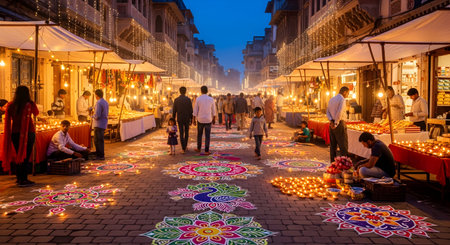 View of unknowns people attending a religious ceremony inside Thamel district in Kathmandu in the eveningの素材