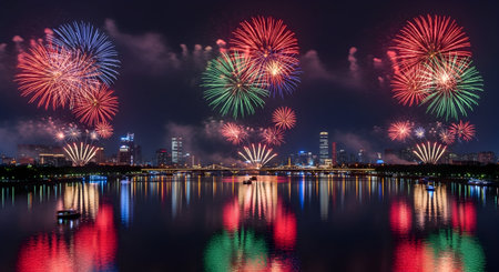 Fireworks display at hong kong during new year celebration.の素材