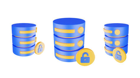 3d render database server icon with unlocked icon isolated