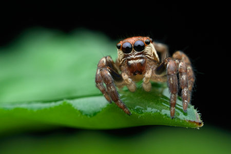 Jumping spider sitting on the leavesの写真素材