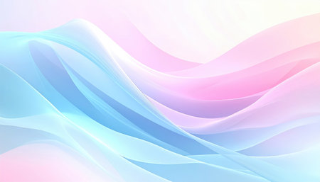 Gentle, flowing abstract background. Soft, layered waves in pastel pink and blue hues create a soothing and ethereal visualの素材