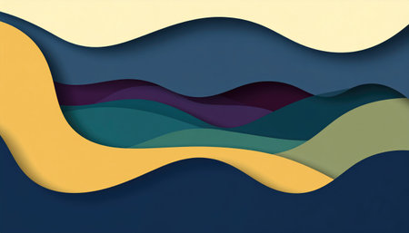 A layered abstract design featuring flowing, organic shapes with soft shadows, creating a sense of depth and dimension in various muted colorsの素材