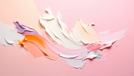 A pastel-hued abstract composition featuring brushstrokes of varying colors against a complementary pink backdrop, creating a delicate effectの素材