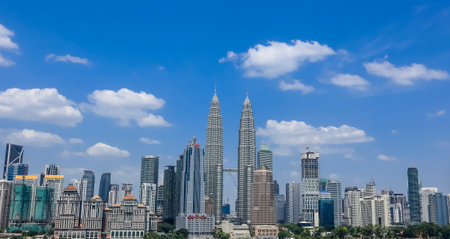 KUALA LUMPUR, MALAYSIA - JUNE 29, 2016: View of Kuala Lumpur city with iconic Petronas Twin Towers....