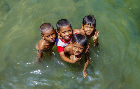 SABAH, MALAYSIA - MAY 17, 2011: Gaya Island kids.のeditorial素材