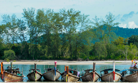 KRABI, THAILAND - JULY 02, 2009: Fisherman boat at Ao Nang beach.のeditorial素材