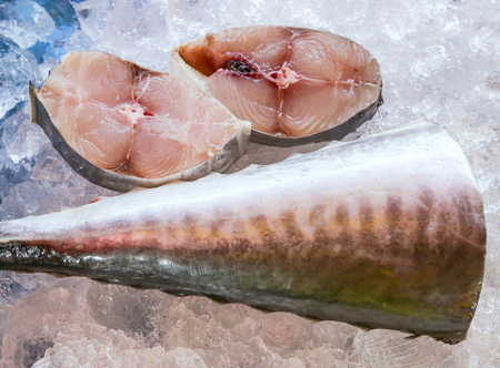 Fresh King Mackerel fish on display at market.の写真素材