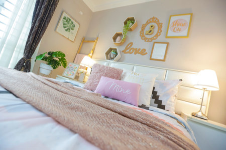 KUALA LUMPUR, MALAYSIA - MARCH 30, 2017 : Beautiful decoration home interior. Master bedroomのeditorial素材